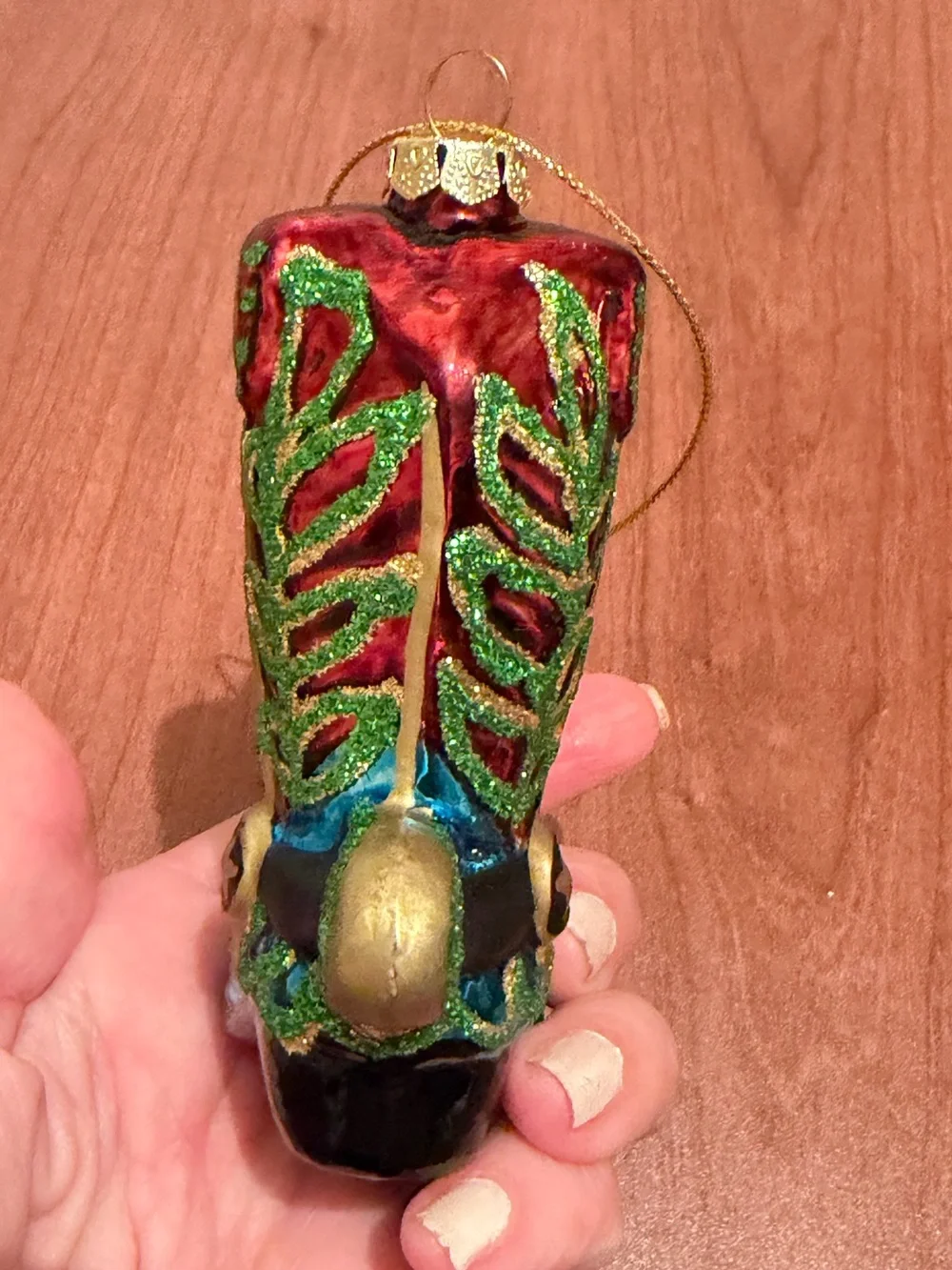 Colorful Glass Western Boot Christmas Ornament